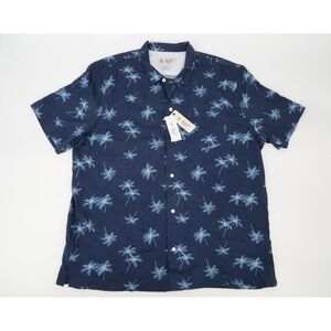 Penguin Munsingwear Mens XL Navy Hawaiian Palm Tree Button Up Shirt Aloha NWT